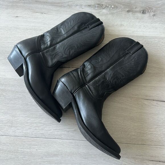 Boulet Embroidered Leather Cowboy Boots Black 8 EUC - Picture 3 of 7